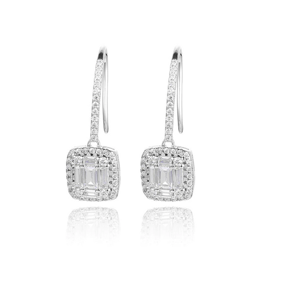 1.6ct Baguette Cut Diamond Halo Solitaire Drop Earrings 14k White Gold Finish