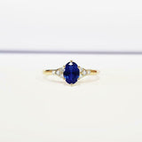 0.5ct Oval Cut Blue Sapphire Round Diamond Accents Ring 14k Yellow Gold Finish