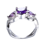 2.3ct Round Cut Purple Amethyst Engagement Ring 14k White Gold Finish Trilogy