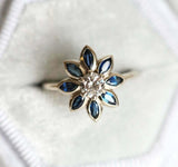 2ct Marquise Cut Blue Sapphire Engagement Ring 14k WhiteGold Over Diamond Flower