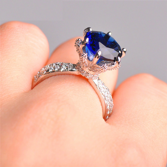 2ct Round Cut Blue Sapphire Engagement Ring 18k WhiteGold Over Accents Solitaire