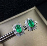 2.7ct Stud Earrings Oval Cut Emerald Ballerina Cocktail Halo 14k White Gold Over