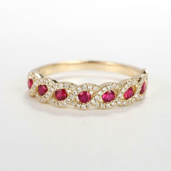 2ct Round Cut Pink Ruby Infinity Twisted Half Eternity Band 14k Yellow Gold Over