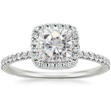 3Ct Cushion Cut Diamond High Set Halo Women Engagement Ring 14K White Gold Over