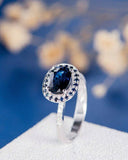 2ct Oval Cut Blue Sapphire Engagement Ring 14k White Gold Finish Halo Solitaire