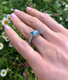 2ct Emerald Cut Aquamarine Solitaire with Round Accent Ring 14k WhiteGold Finish