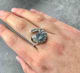 2.45ct Engagement Ring Round Cut Blue Aquamarine Art Deco 14k White Gold Finish