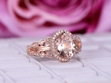 2.8ct Oval Morganite Engagement Ring Diamond Halo Stackable 14k Rose Gold Finish