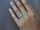 2.6ct Engagement Ring Oval Cut Green Emerald Diamond Floral 14k WhiteGold Finish