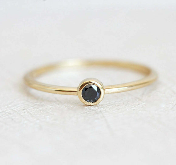 0.4ct Round Cut Black Diamond Engagement Ring 14k Yellow Gold Finish Bezel Set