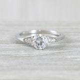 Solitaire with Accent Engagement Ring 0.8ct Round Cut Diamond 14k WhiteGold Over