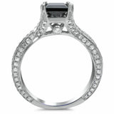 3Ct Princess Cut Black Diamond Split Shank Solitaire Ring 18K White Gold Finish