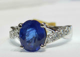 2.55ct Engagement Ring Oval Cut Blue Sapphire Split Shank 14k White Gold Finish