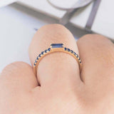 1ct Baguette Cut Blue Sapphire Engagement Ring Minimalist 14k Yellow Gold Finish