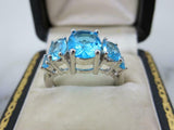 2.5ct Oval Cut Blue Topaz Engagement Ring Five Stone 14k White Gold Finish