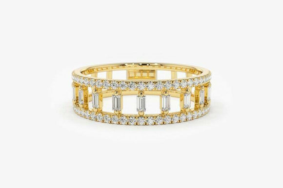 2ct Wedding Ring Band Baguette Cut Diamond Two Row Split 14k Yellow Gold Finish