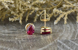 1.5ct Pear Cut Pink Ruby Screw Back Bridal Stud Earrings 14k Yellow Gold Finish