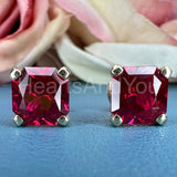 2ct Asscher Cut Simulated Pink Ruby Solitaire Stud Earring 14k White Gold Plated