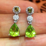 2.5ct Pear Cut Green Peridot Halo Tear Drop Earrings Women 14k White Gold Finish