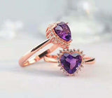 2.35ct Engagement Ring Heart Cut Purple Amethyst Diamond Halo 14k Rose Gold Over