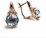 2.56ct Dangle Earrings Round Cut Blue Aquamarine Stylish 14k Rose Gold Finish