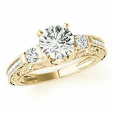 2ct Round Diamond Milgrain Trilogy Vintage Engagement Ring 14k Yellow Gold Over