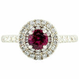 2ct Round Cut Pink Ruby Engagement Ring Double Halo 14k White Gold Finish