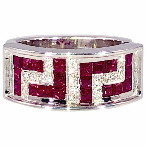 2ct Princess Cut Pink Ruby Wedding Band Block Design Cluster 14k White Gold Over