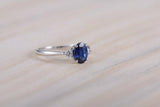 1.2ct Oval Cut Blue Sapphire Engagement Ring Diamond Trilogy 14k White Gold Over