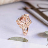 2ct Cushion Cut Peach Morganite Engagement Ring Halo Milgrain 14k Rose Gold Over