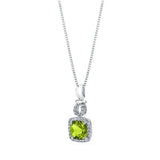 1Ct Cushion Cut Green Peridot Diamond Style Pendant 14K White Gold Over NO CHAIN