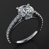 Solitaire with Accent Engagement Ring 1.5ct Round Cut Diamond 10k WhiteGold Over