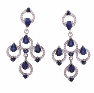 5ct Drop Earrings Pear Cut Blue Sapphire Cocktail Chandelier 14k White Gold Over