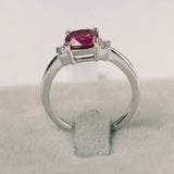 1.5ct Cushion Cut  Ruby Solitaire with Round Accents Ring 14k White Gold Finish