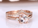 2ct Round Cut Peach Morganite Bridal Set Engagement Ring 14k Rose Gold Finish