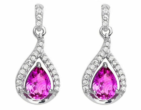 1ct Pear Cut Pink Sapphire Teardrop Dangle Earrings Women 14k White Gold Finish