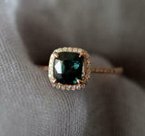 1ct Engagement Ring Cushion Cut London Blue Topaz Diamond Halo 14k RoseGold Over