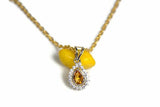 1.5ct Yellow Citrine Pendant Chain Pear Cut Diamond Halo 14k Yellow Gold Finish