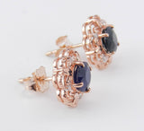 1.9ct Round Cut Blue Sapphire Floral Design Stud Earrings 14k Rose Gold Finish