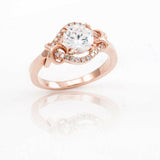 1.5ct Round Cut Diamond Stylish Solitaire with Accent Ring 14k Rose Gold Finish