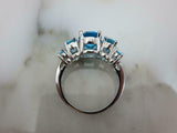 2.5ct Oval Cut Blue Topaz Engagement Ring Five Stone 14k White Gold Finish