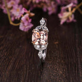 1.5ct Cushion Cut Peach Morganite Floral Leaf Solitaire Ring 14k Dual Gold Over