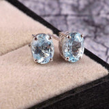 2.3ct Stud Earrings Oval Cut Blue Aquamarine Solitaire Women 14k White Gold Over