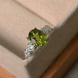 2ct Oval Cut Green Peridot Heart Shape Diamond Accents Ring 14k WhiteGold Finish