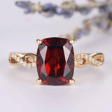 1ct Cushion Red Garnet Infinity Solitaire Engagement Ring 14k Yellow Gold Finish