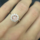 1ct Round Cut Peach Morganite Halo Floral Engagement Ring 14k Rose Gold Finish