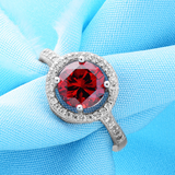 2.3Ct Round Cut Red Garnet Halo Hollow Engagement Ring 14K White Gold Finish New