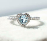 1.5ct Heart Blue Aquamarine Engagement Ring Round Accent Halo 14k WhiteGold Over