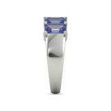 5Ct Emerald Cut Blue Tanzanite Stackable Engagement Ring 14K White Gold Finish