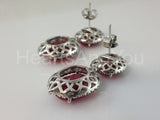 2ct Cushion Simulated Ruby Party Wear Halo Drop Earrings 14k White Gold Plated